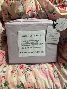 BNWT Hudson's Bay Company HBC Washed Cotton Percale 4 Piece Sheet Set-Lilac